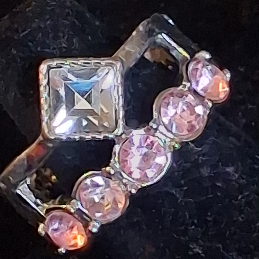 Paparazzi Silvertone Stretch Ring with Pink and Clear Stones